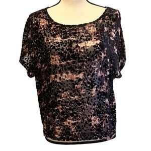 Club Monaco Top Pink Black Burnout Velvet Cheetah Print Sheer Mesh size Small
